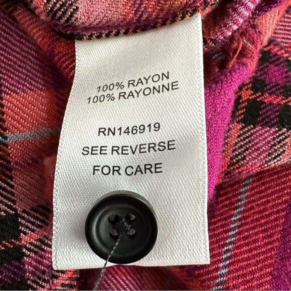 Casa Cabana Button Front Plaid Top Blouse Long Sleeve Rayon Soft! Women’s L - Picture 5 of 7